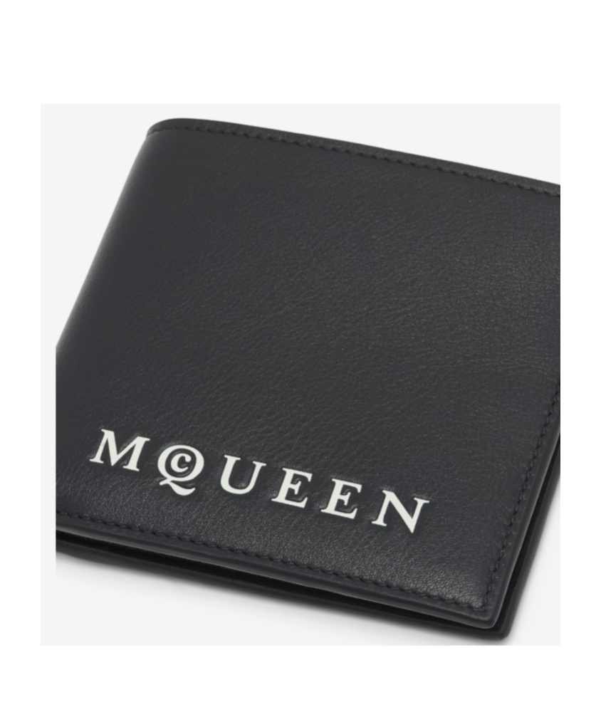 Alexander Mcqueen Bifold Wallet In Smooth Calf Leather With Logo Print In Black