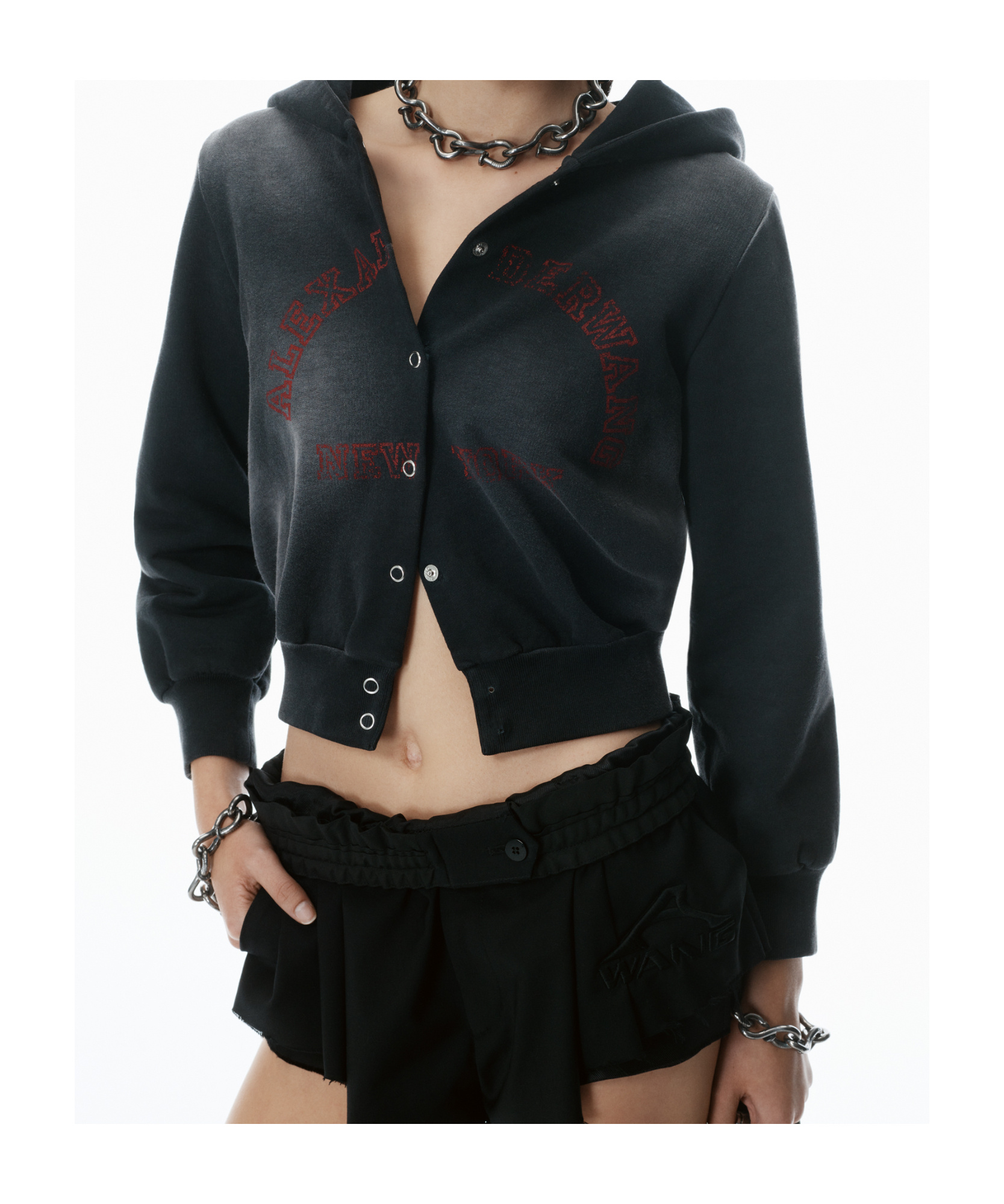 Alexander Wang T Shrunken Cotton Terry Cardigan In Black