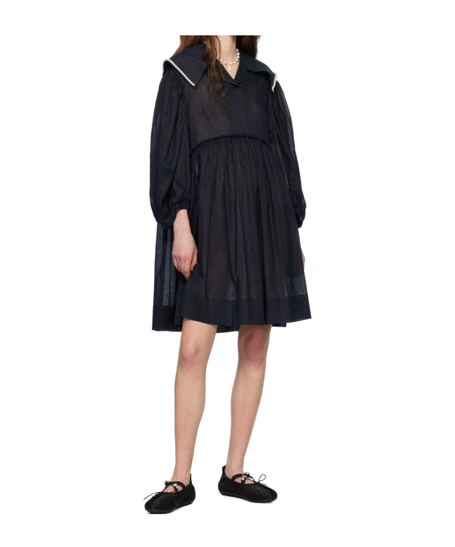 Simone Rocha Beaded Sailor Collar Dress In Black