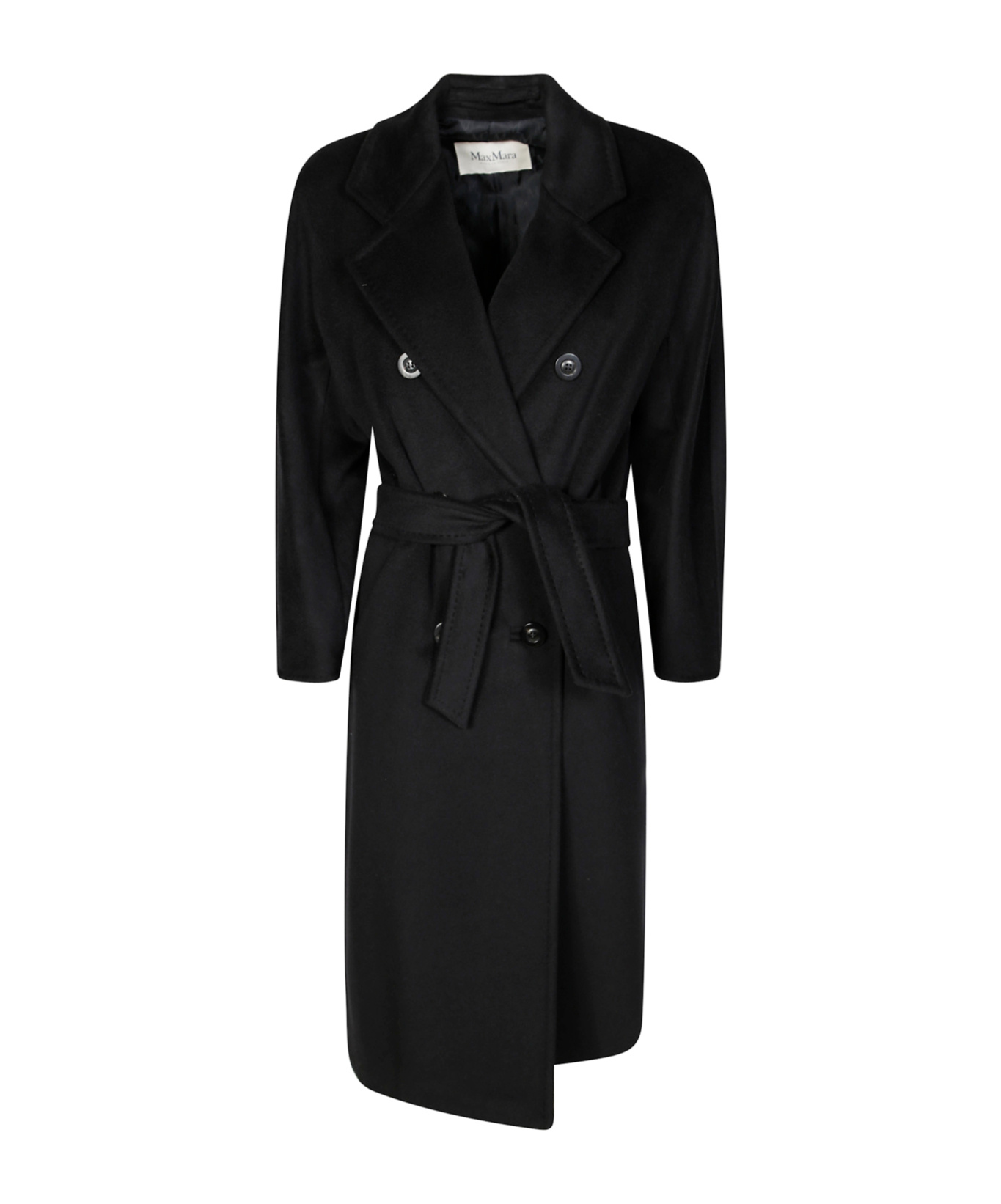 Max Mara Double-breasted Belted Coat Long Sleeves In Black