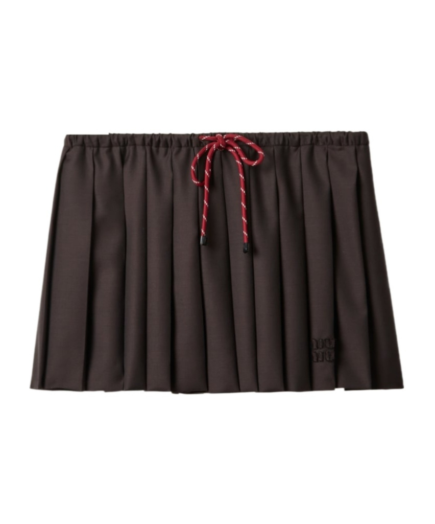 Miu Miu Drawstring Pleated Mini Skirt In Black