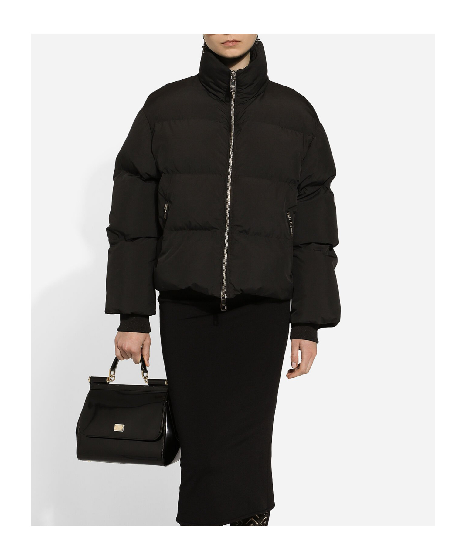 Dolce & Gabbana High-neck Zip-up Down Jacket In Black