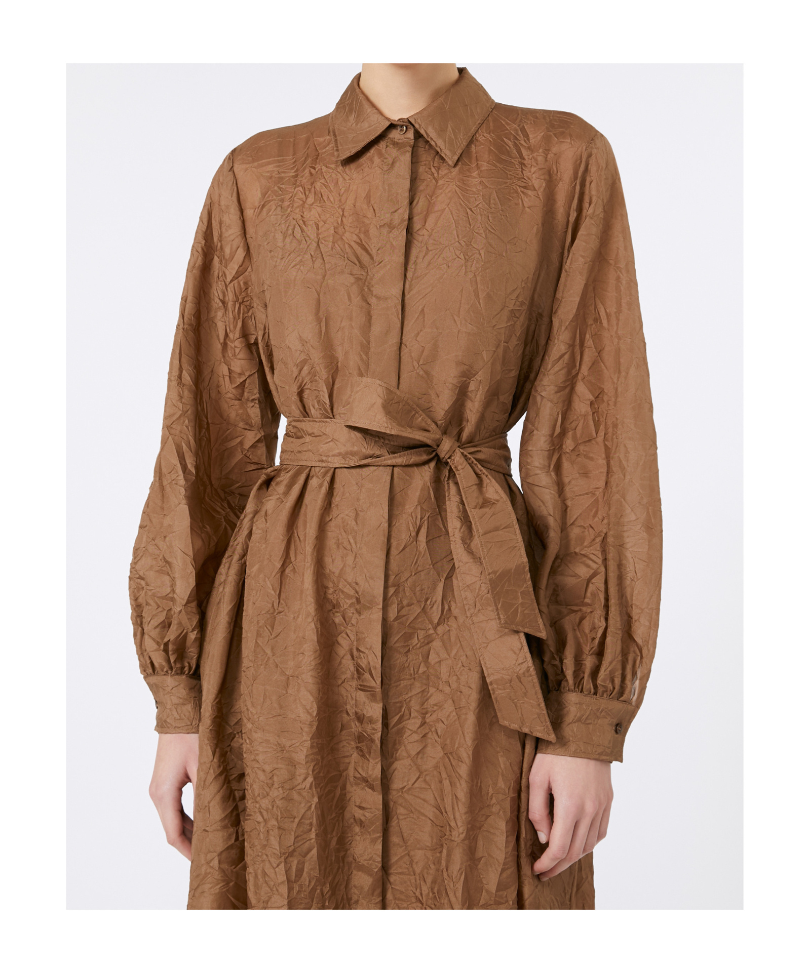 Max Mara Silk Canvas Shirt Dress In Brown