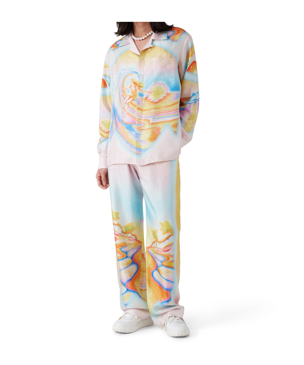 Casablanca Surf Print Long-sleeve Silk Blouse