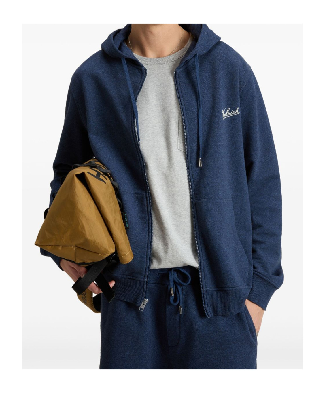Woolrich Cotton Zip-up Hoodie With Adjustable Drawstring And Front Pockets In Blue