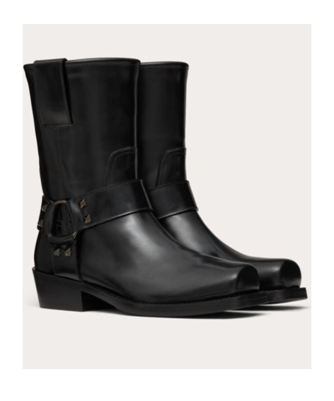 Valentino Garavani Women Biker Leather Boots With Iconic Studs In Black