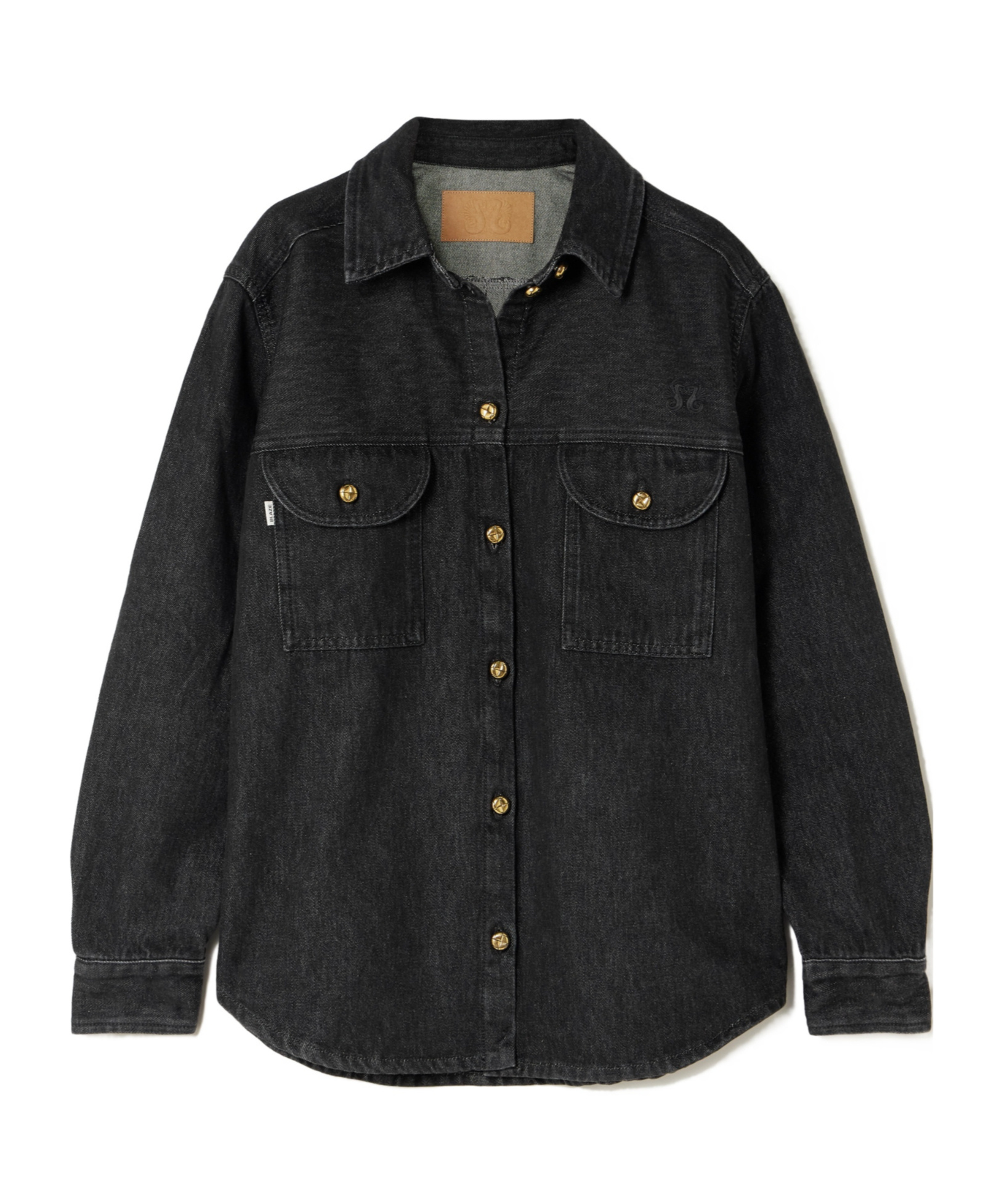 Blazé Milano Berber Embroidered Denim Shirt In Black
