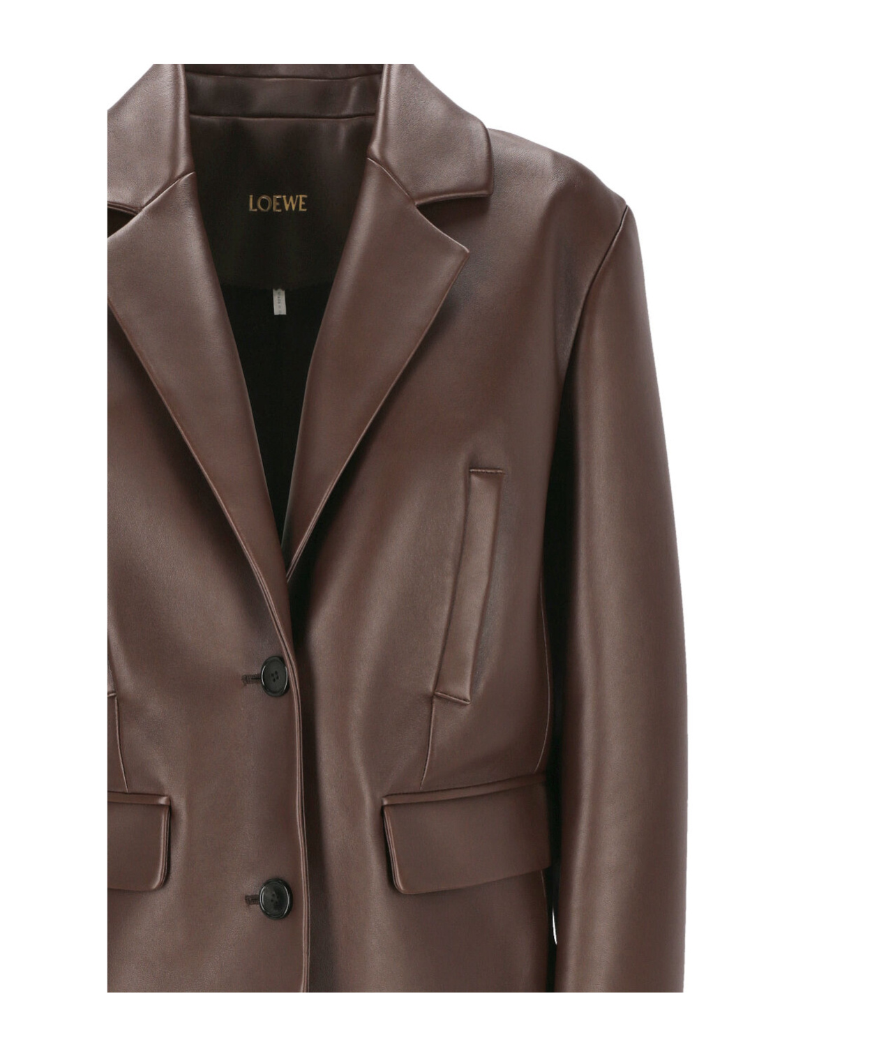 Shop Loewe Single-breasted Leather Jacket In Brown