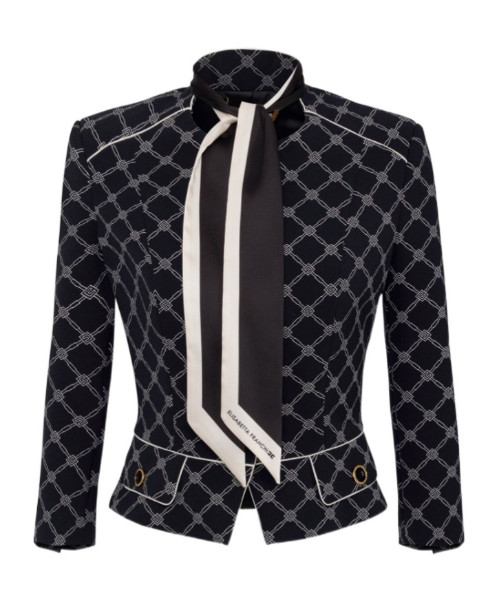 Elisabetta Franchi Printed Crepe Jacket In Black