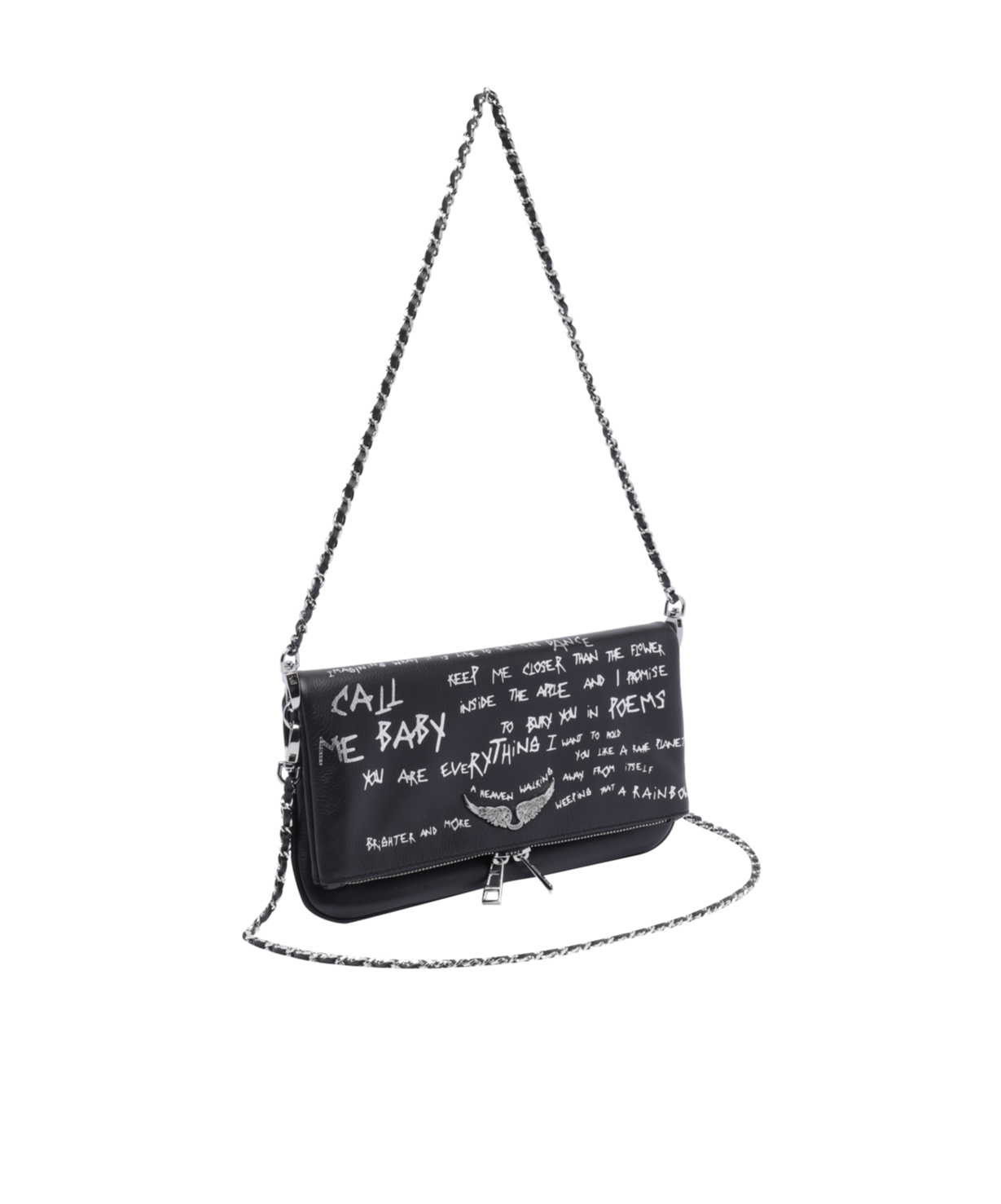 Shop Zadig & Voltaire Zadig Voltaire Graffiti Printed Fold-over Shoulder Bag In Black