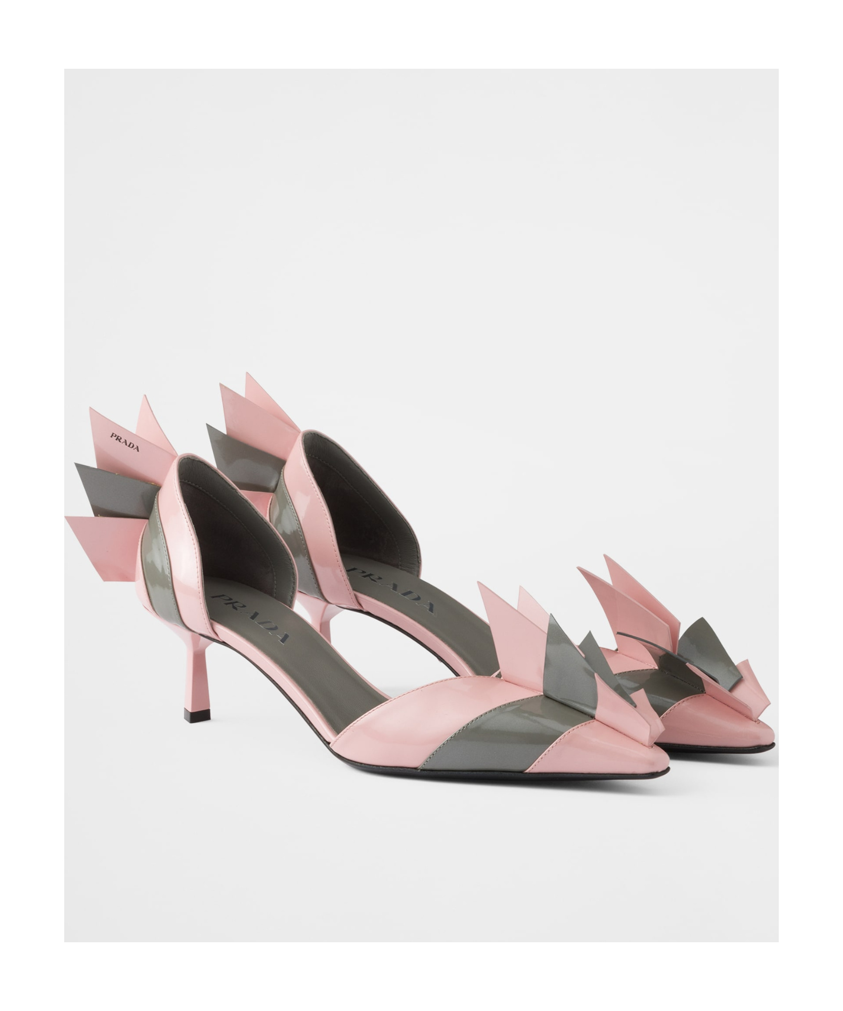 Prada Heel Pumps With Geometric Accents And Strappy Design In Pink