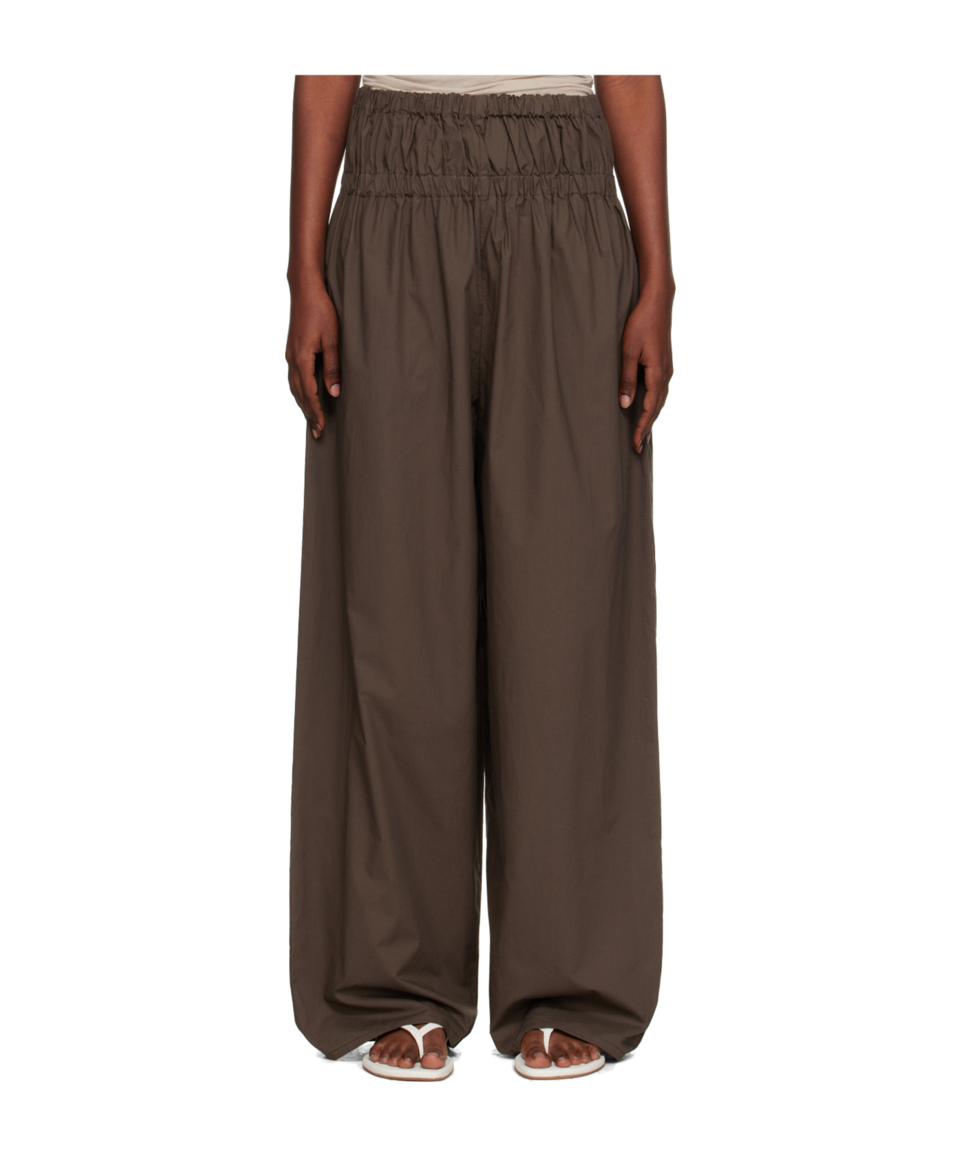 Baserange Elastic Waist Casual Pants In Brown