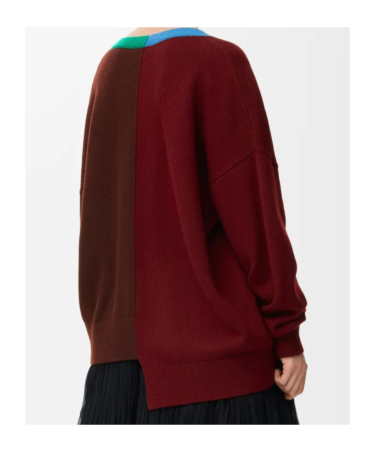 Loewe Asymmetric Embroidered Wool-blend Sweater In Burgundy