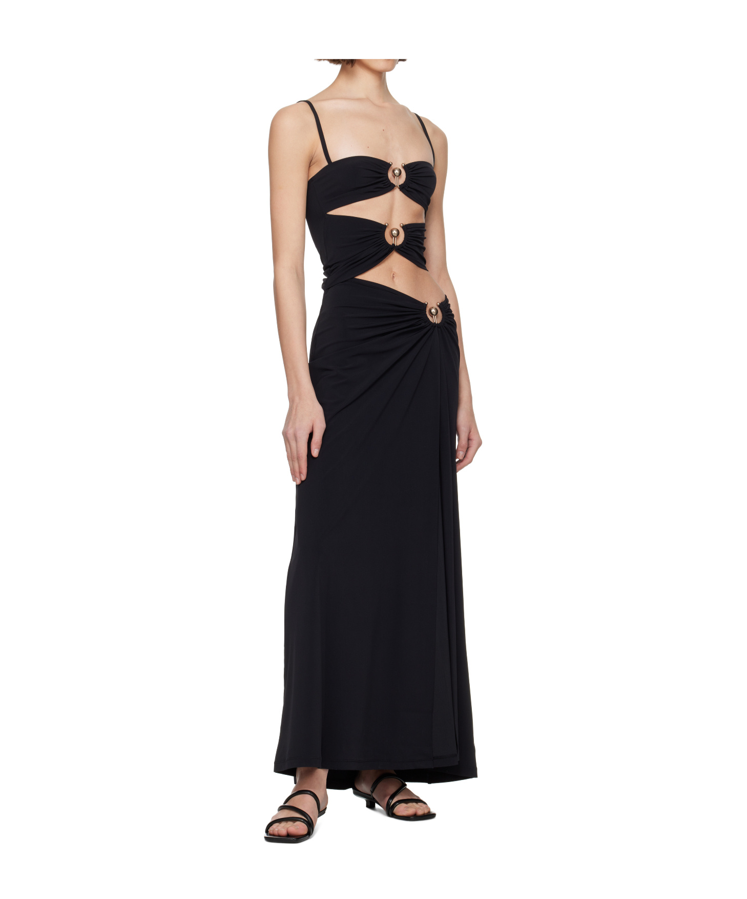Christopher Esber Black Ruched Orbit Split Maxi Dress In Black