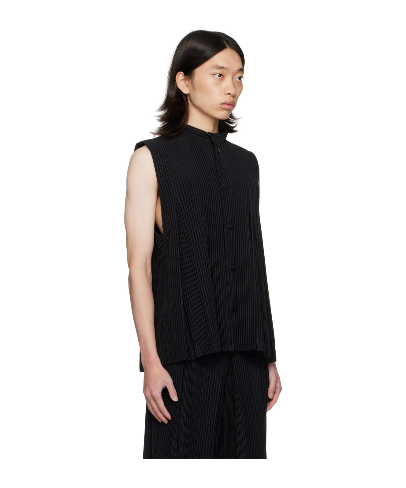 Shop Issey Miyake Plissé Gilet In Black