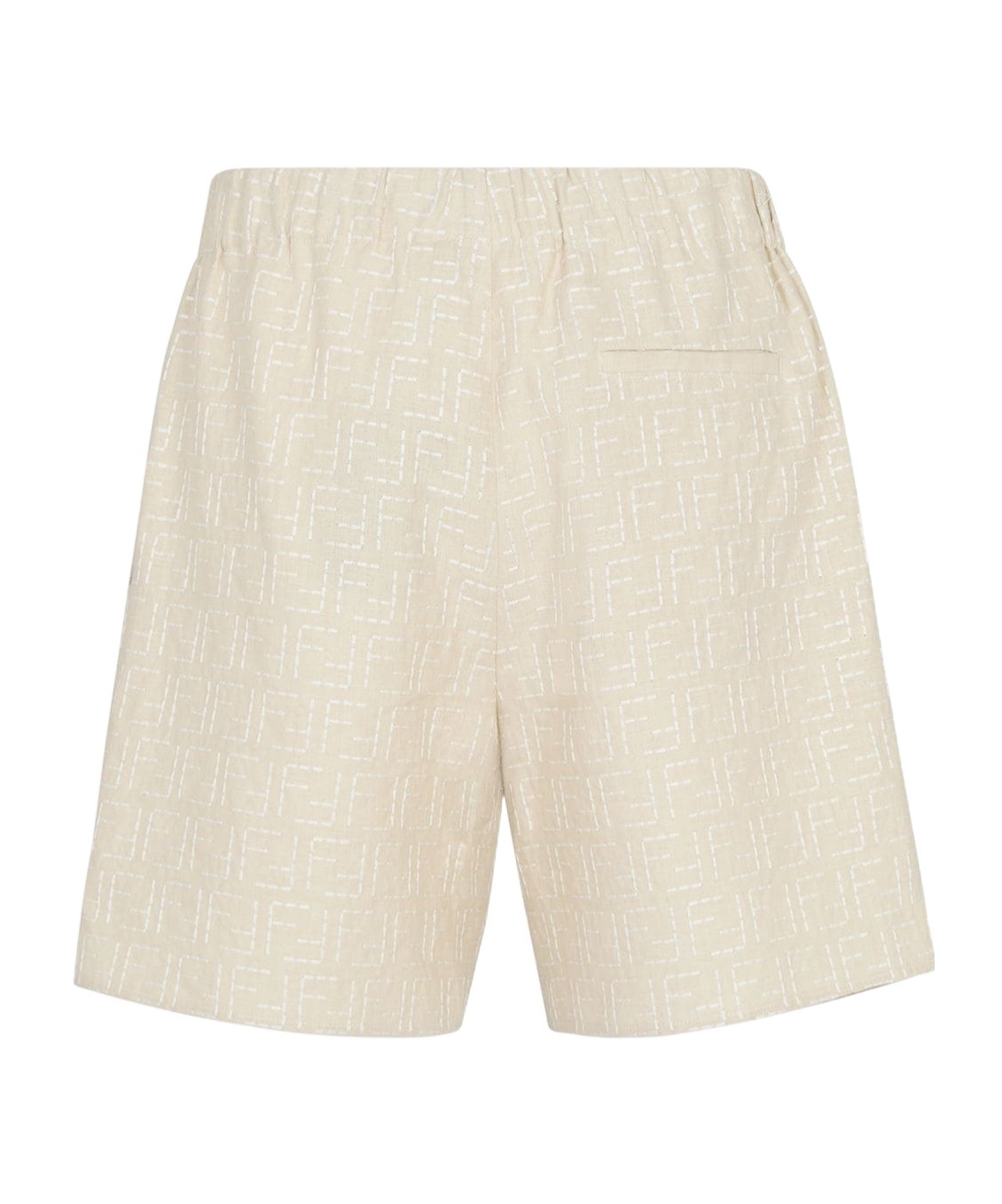 Fendi Jacquard Linen And Cotton Bermuda Shorts With All-over Ff Motif In Neutral