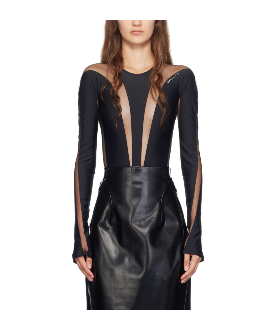 Mugler Logo Long-sleeved Jumpsuit In Black