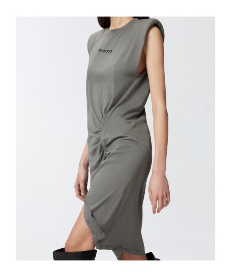 Pinko Knitted Midi Dress With Padded Shoulders In Gray