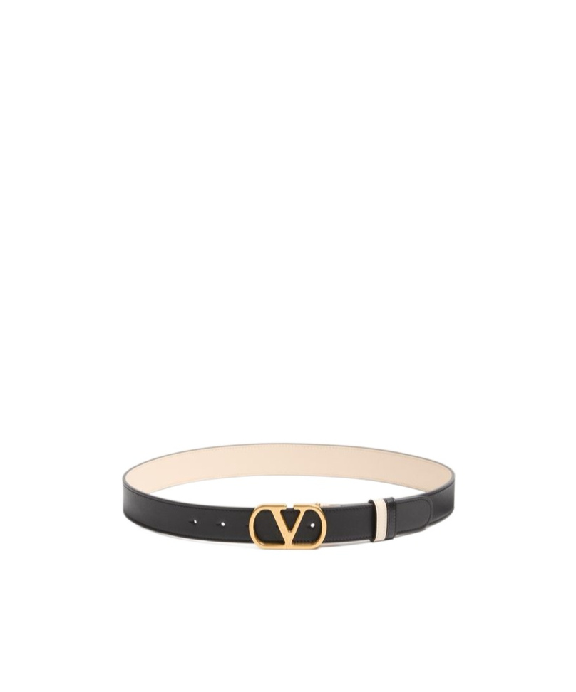Valentino Cintura Reversibile Vlogo Signature In Vitello Lucido 30 Mm In Black