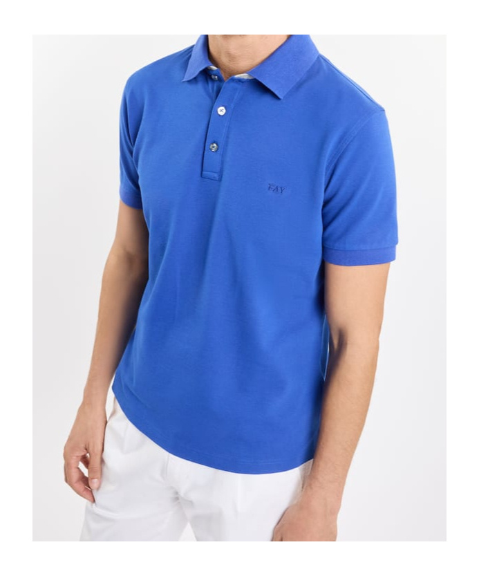 Fay Collar Polo Slits Short Sleeves In Blue