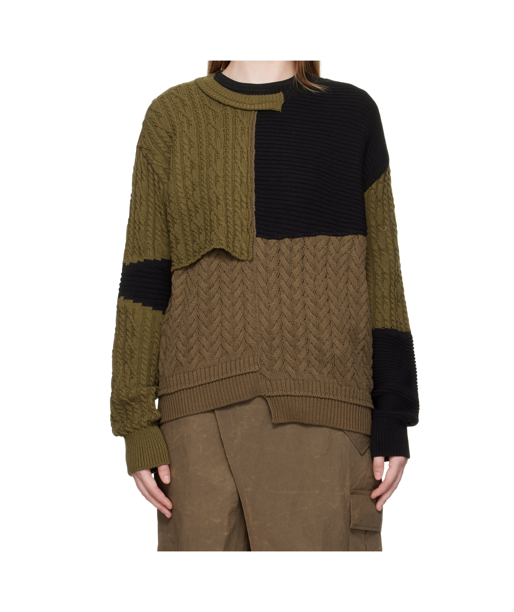 Andersson Bell Patchwork Asymmetric Crew Neck Sweater In Brown