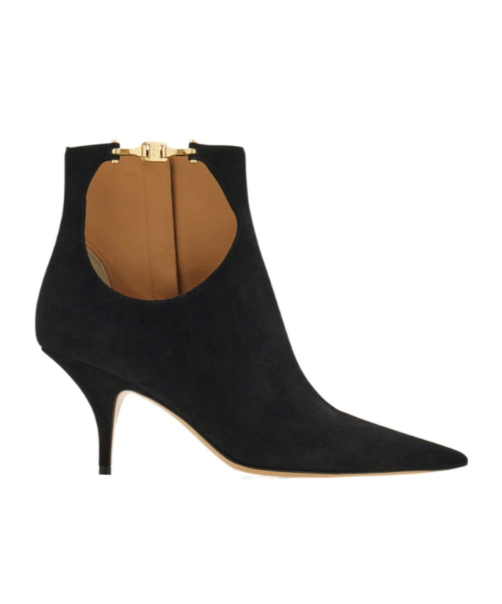 Ferragamo Agia 70 Cut-out Suede Ankle Boots In Black