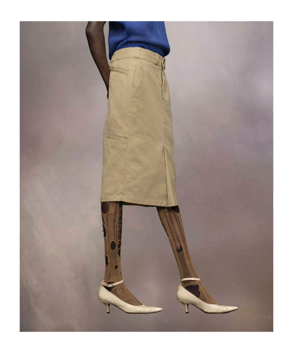 Maison Margiela Cotton Gabardine Midi Skirt Skirts Beige In Nude