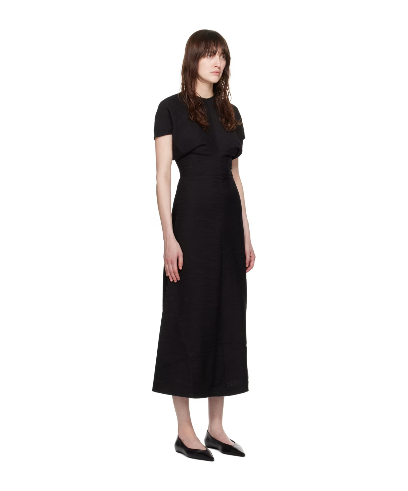 Shop Totême Slouch-waist Plissé Midi Dress In Black