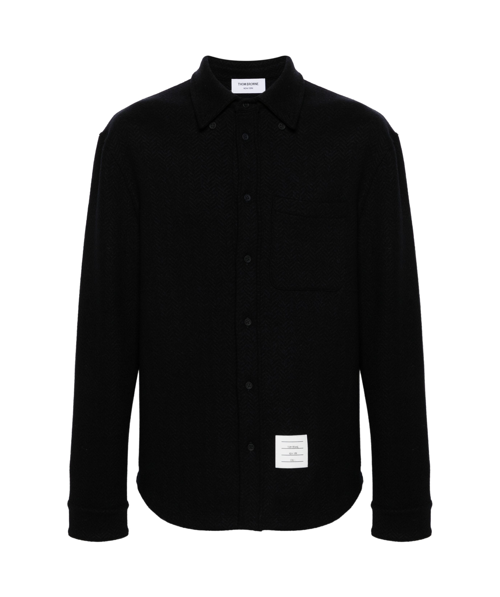 Thom Browne Herringbone Button-up Overshirt In Black
