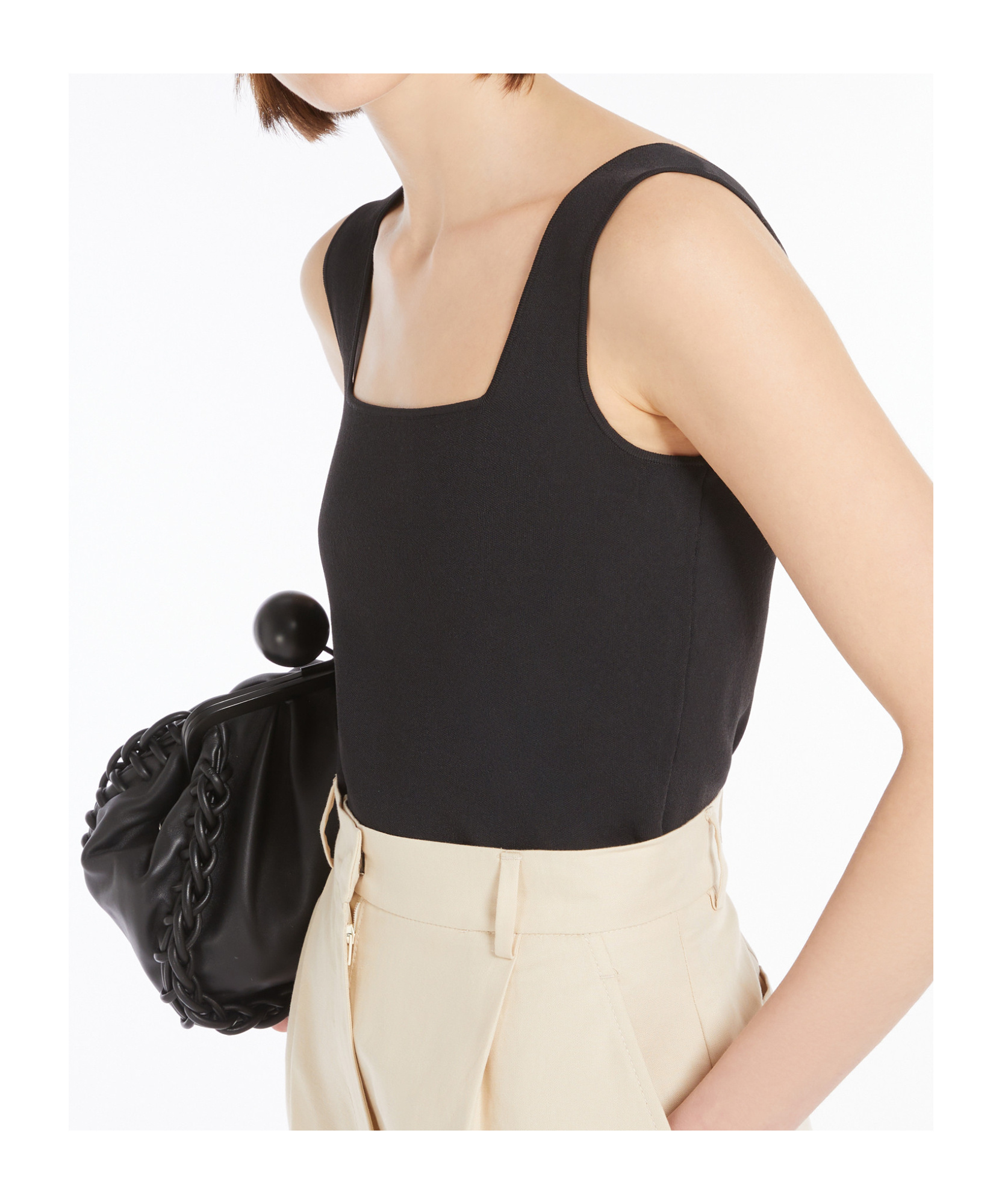 Weekend Max Mara Sleeveless Cropped Knitwear Square Neckline In Black