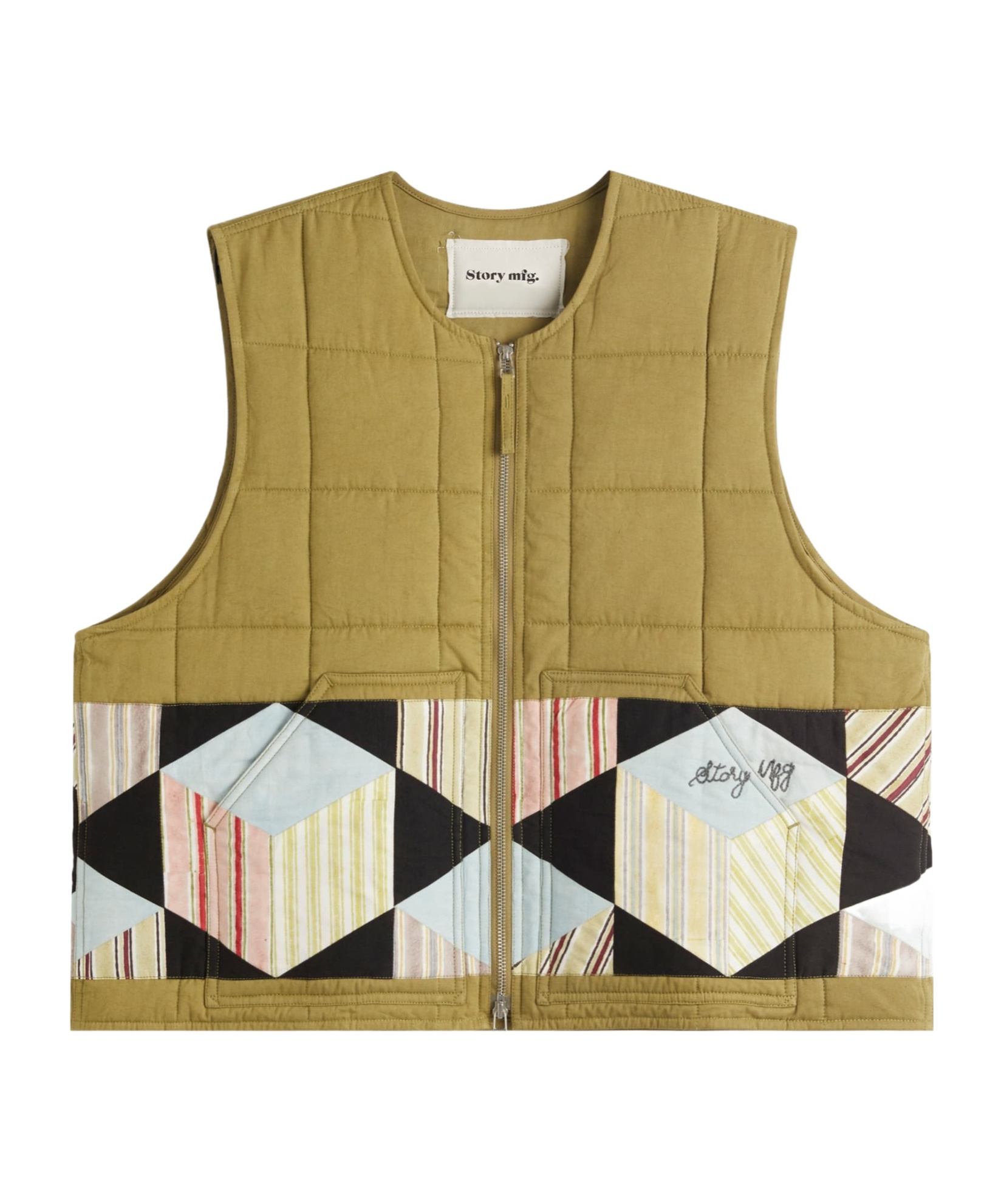 Story Mfg. Green Sleeveless Zip Vest In Green