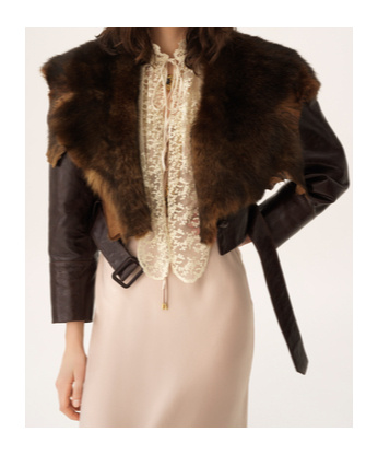 Chloé Shiny Leather Crop Moto Jacket With Removable Lamb Shearling Collar In Brown