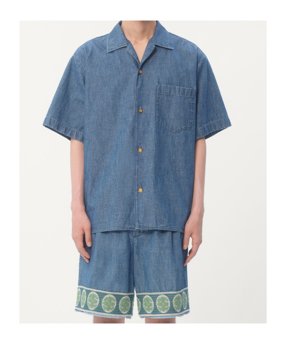 Valentino Garavani Oversized Denim Shirt With Button Closure In Blue