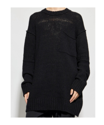 Yohji Yamamoto Chest-pocket Frayed-edge Sweater In Black