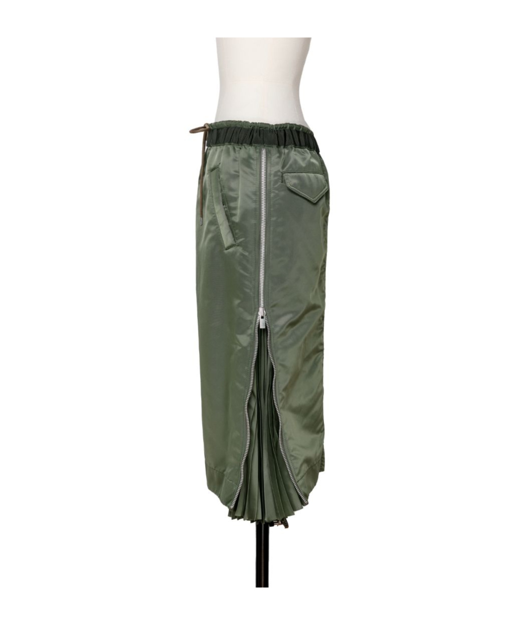 Sacai Elasticated Waist Drawstring Skirt In Green