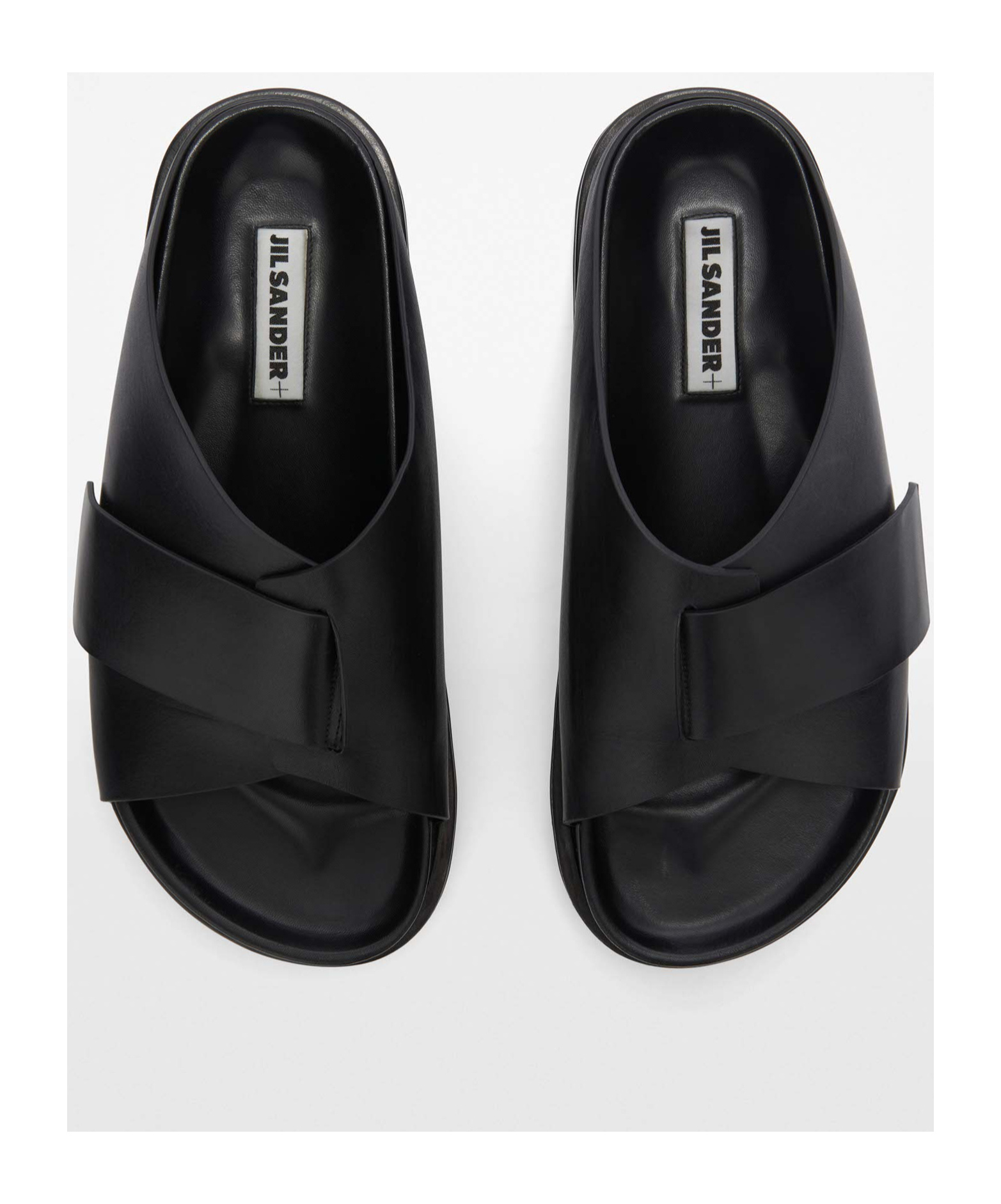 Jil Sander Platform Leather Slides In Black