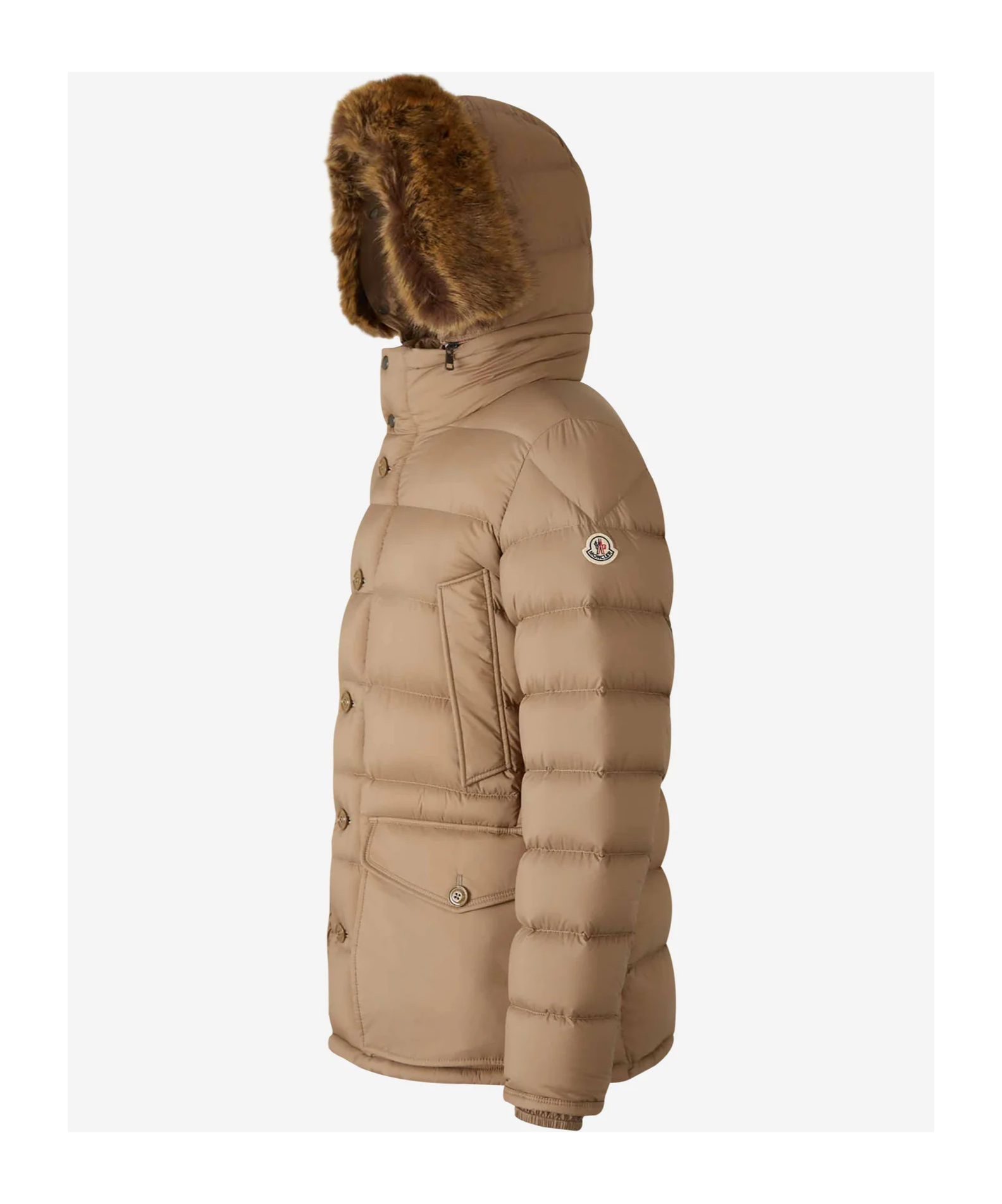 Moncler Clunye Hooded Mid-length Down Jacket In Brown