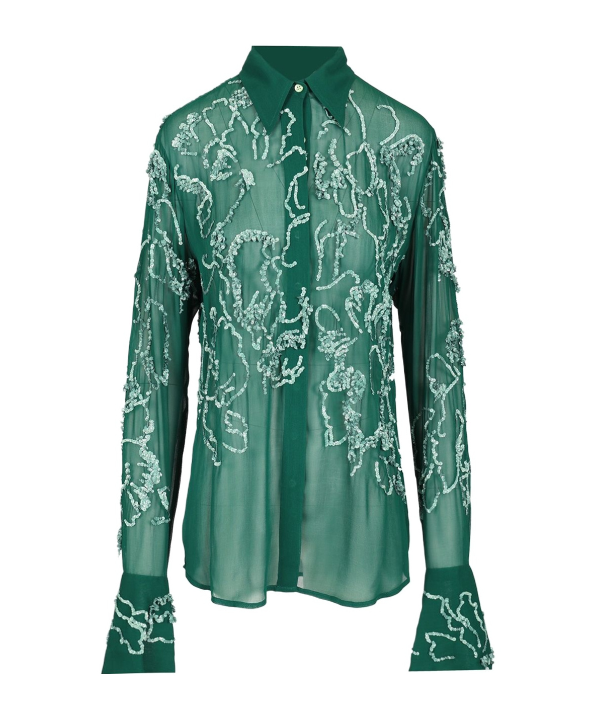 Dries Van Noten Embellished Semi-sheer Shirt In Green