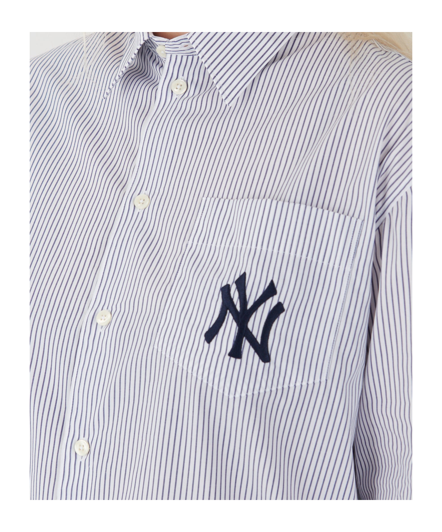 Sporty And Rich Yankees Serif Oversized Shirt Navy Striped In Gray