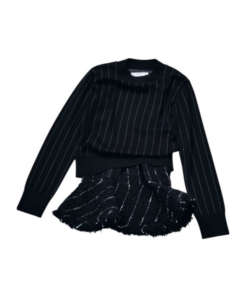 Sacai Tweed X Knit Pullover In Black