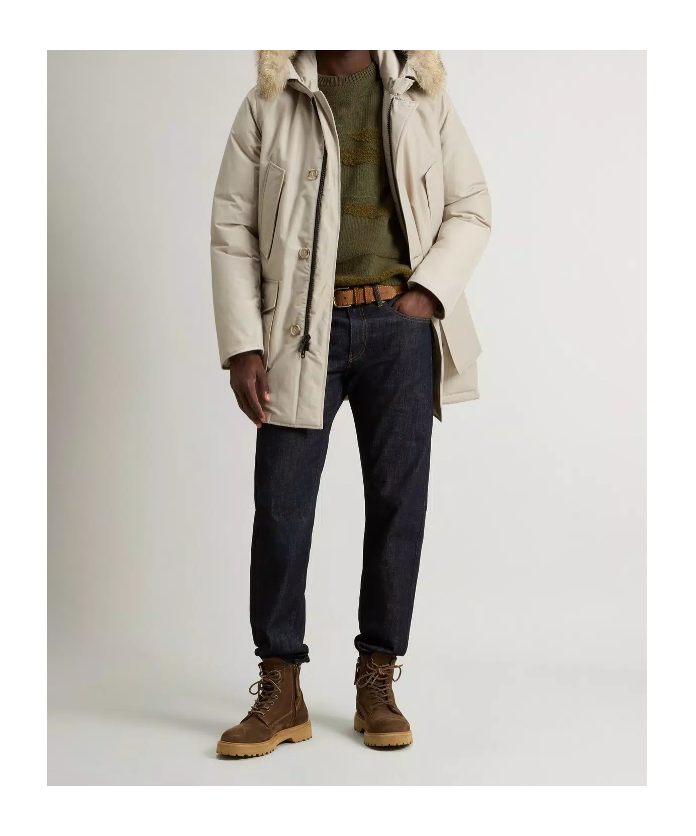 Woolrich Arctic Parka In Ramar Cloth With Detachable Fur Trim In Brown