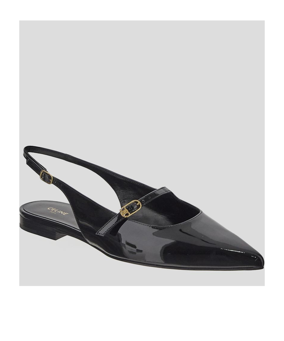 Celine Alma Triomphe Patent Slingback Flat In Black