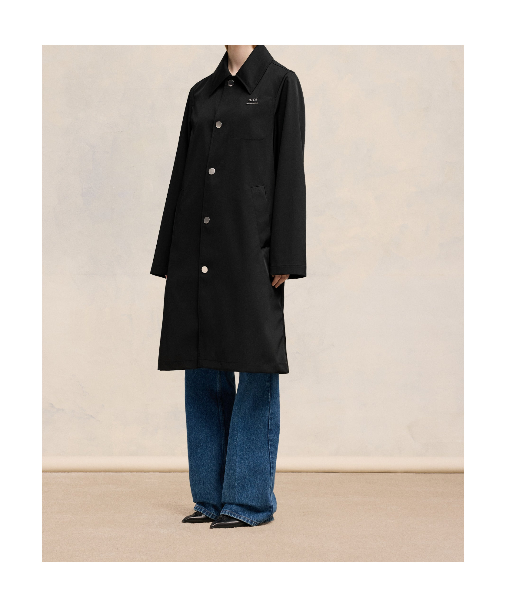 Ami Alexandre Mattiussi Ami Paris Black Coat With Classic Collar And Front Button Closure In Cotton Blend Man In Black