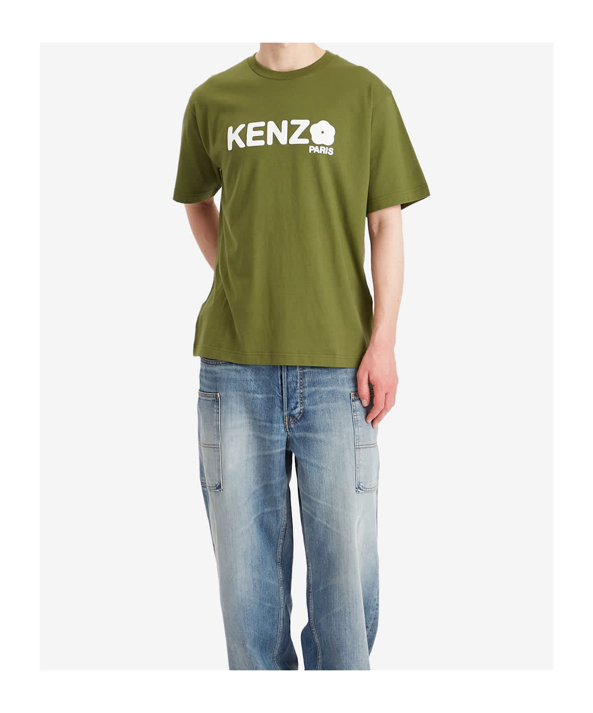 Kenzo Green T-shirt In Cotton With White Logo Printed In Green