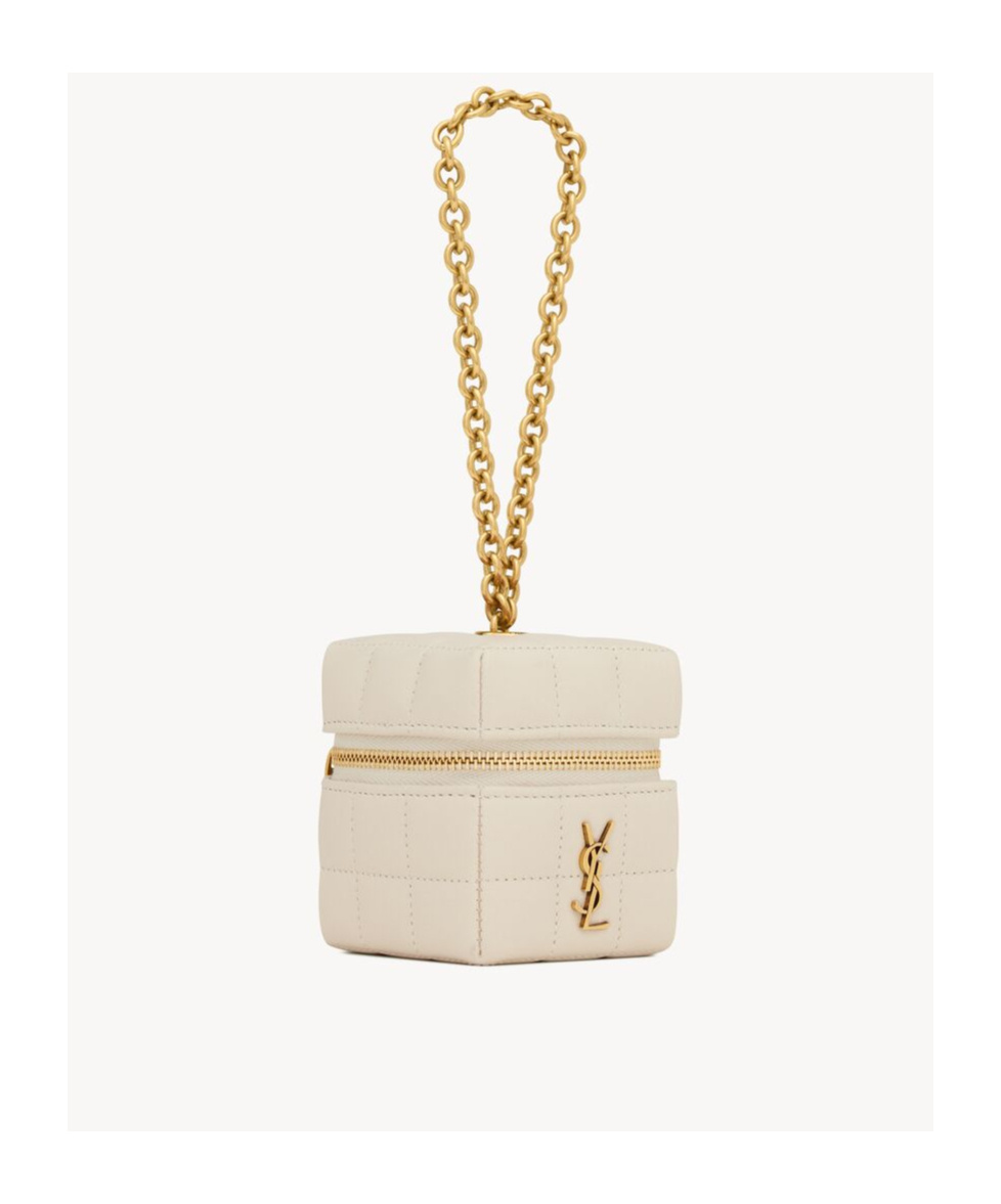 Saint Laurent Cassandre Matelassé Carré Mini Cube In Lambskin In White