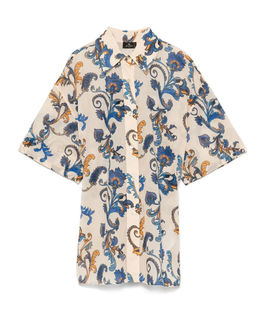 Etro Floral-print Short Sleeved Cotton Shirt In Bianco