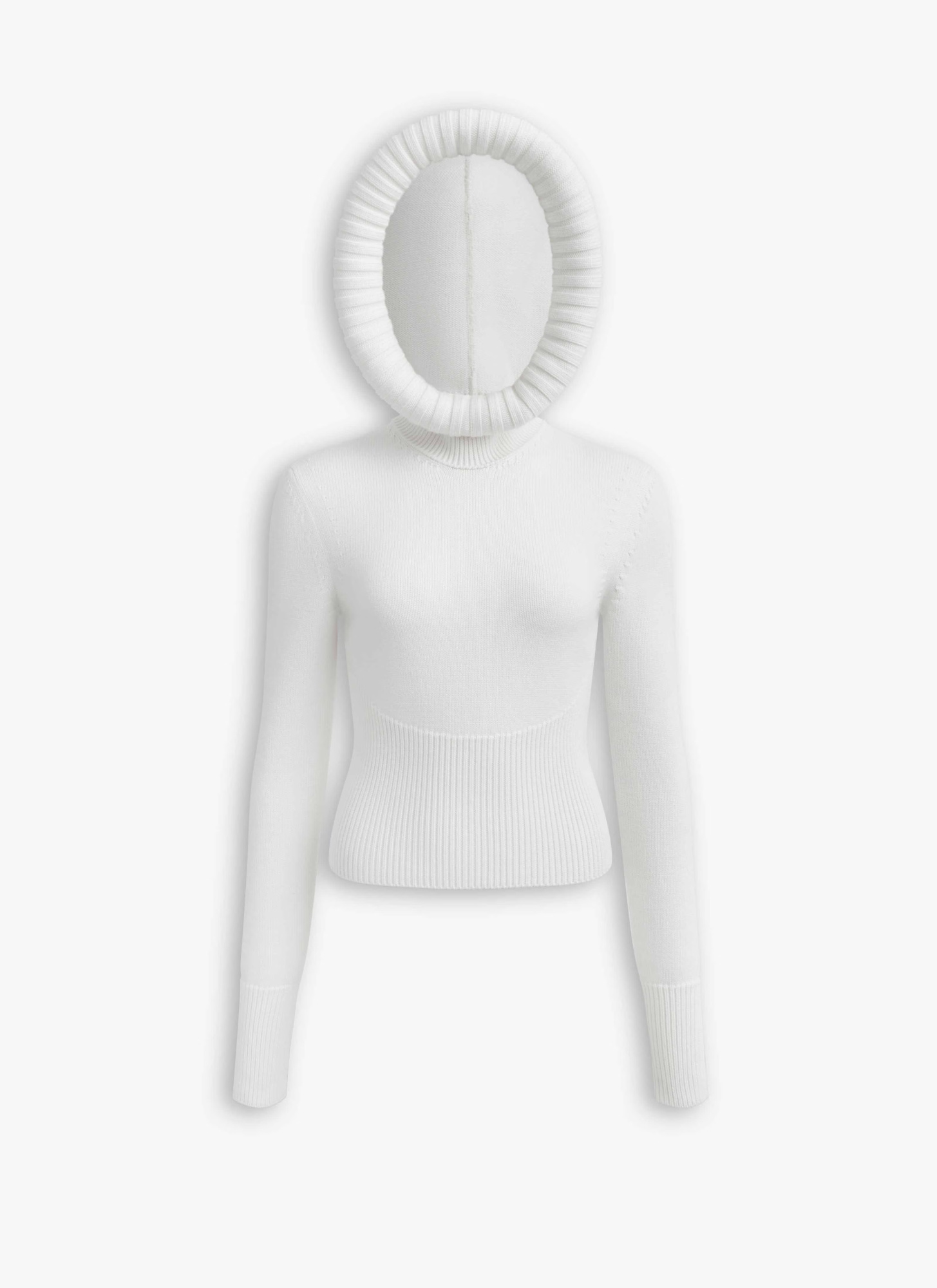 Alaïa Cropped Long Sleeve Hooded Knit Jumper In White