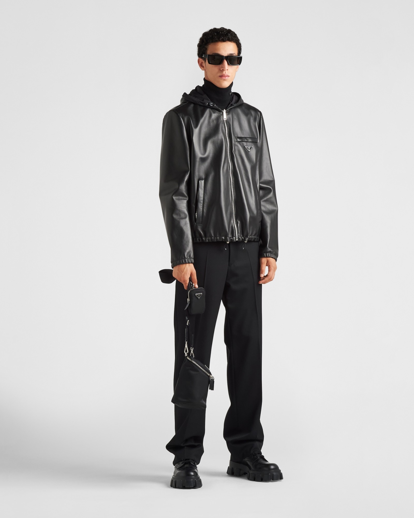 Prada Reversible Blouson In Leather And Re-nylon In Blue