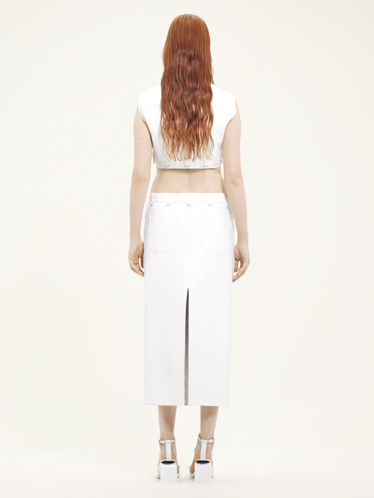 Courrèges Midi Skirt With Front Button Detailing And Back Slit In White