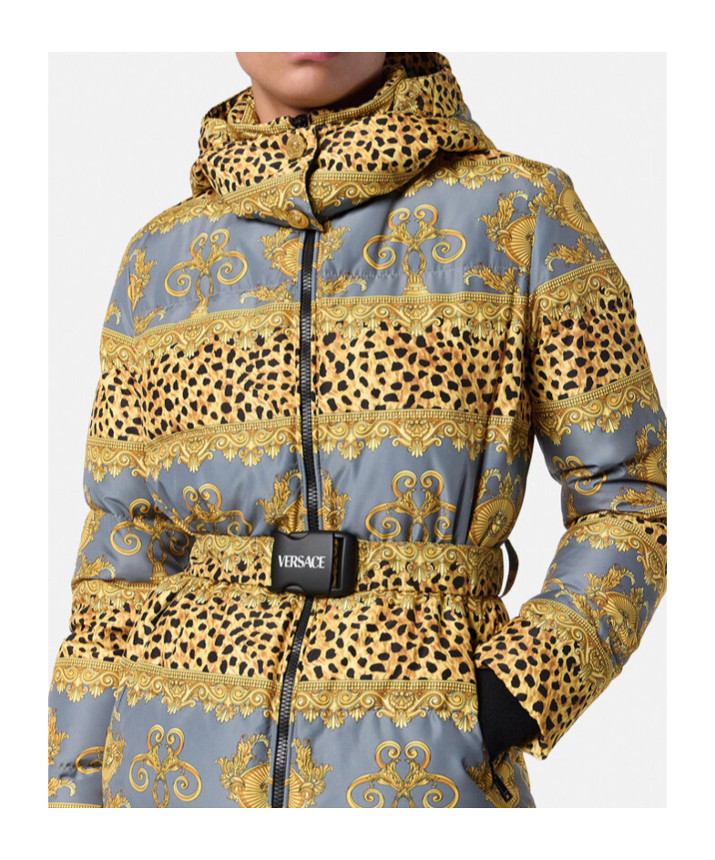 Versace Duvet Stripes Lace-up Down Jacket In Yellow